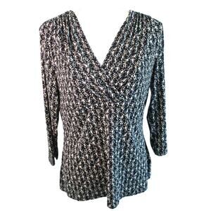 Liz Claiborne Women's Petite Black & White Long Sleeve Stretch Shirt Size PM